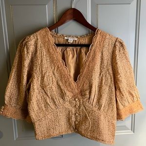 AE Lace Trim Puff-Sleeve Blouse